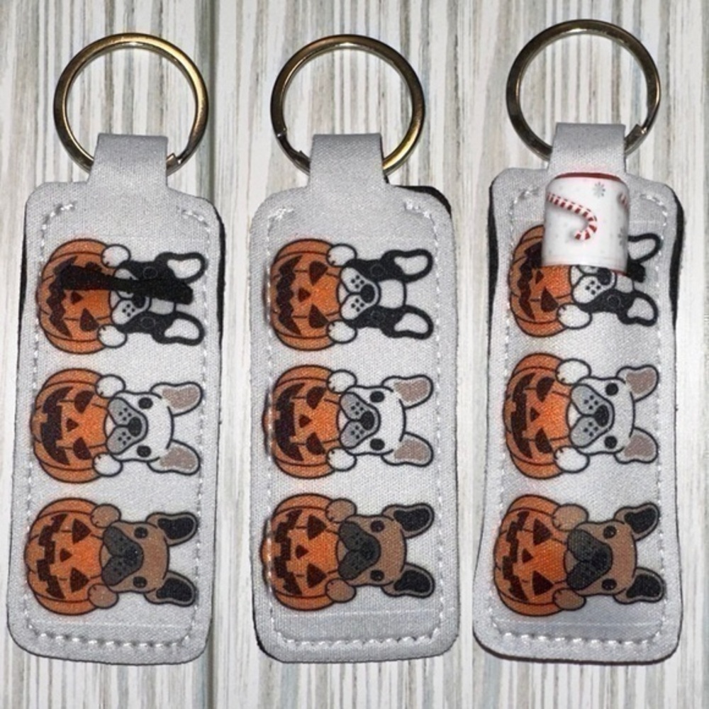 Frenchie bulldog Halloween pumpkin chapstick holder new